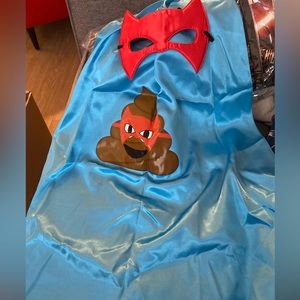 Reversible poop poop emoji super hero cape and mask
